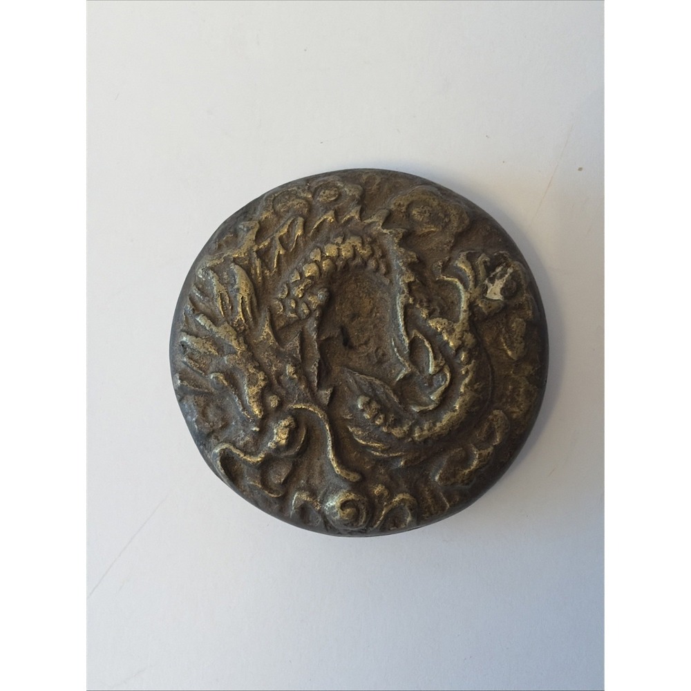VINTAGE SOLID Brass Dragon Belt Buckle Approx 3‎ Inches Round